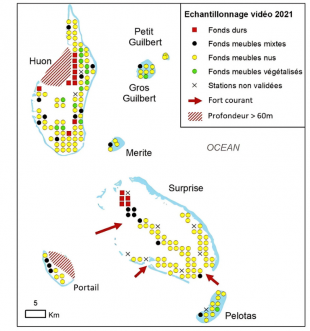 Sites d'échantillonnage de l'étude des fonds meubles d'Entrecasteaux. UNC-Visoon.