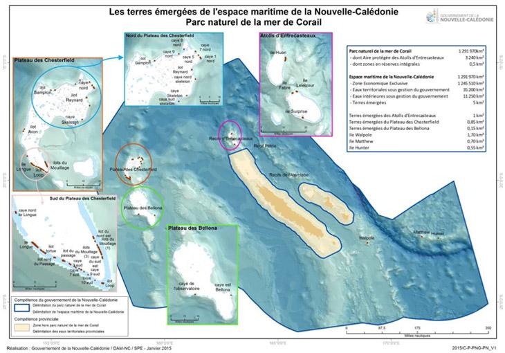 Détail des terres émergées situées dans le parc naturel de la mer de corail - DAM/GNC (Gouvernement de la NC)